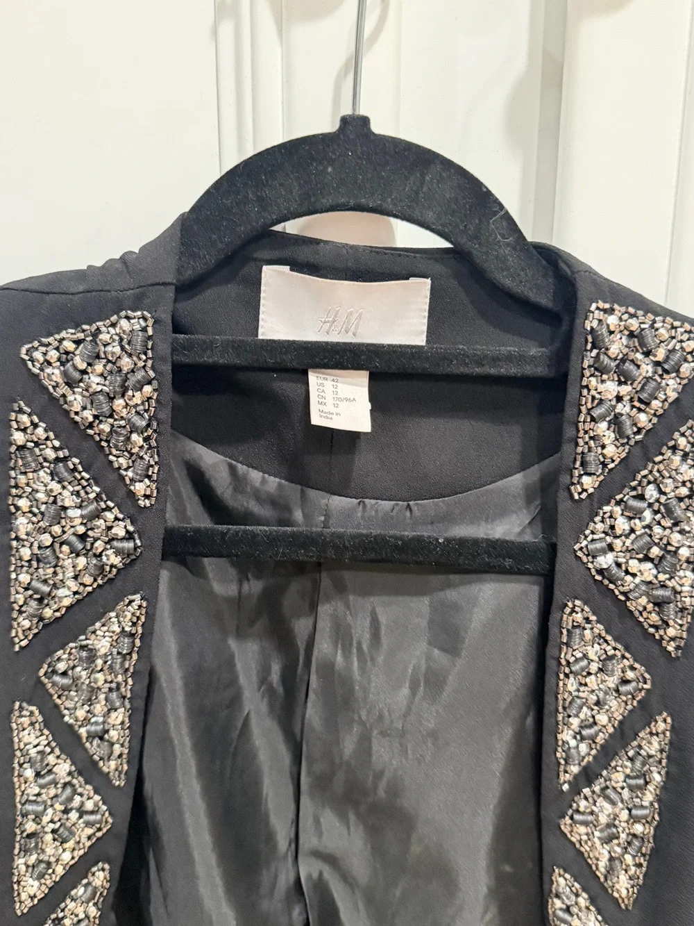 H&M Black Open Blazer with Beaded Lapel Detail